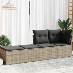 vidaXL Loungebank 2 zits met kussens poly rattan - Grijs krukken 110x55x37 cm