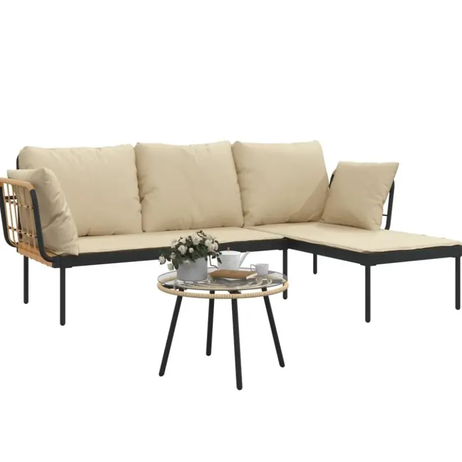 vidaXL - Loungeset - Antraciet - Poly rattan - 3 stuks - Met kussens