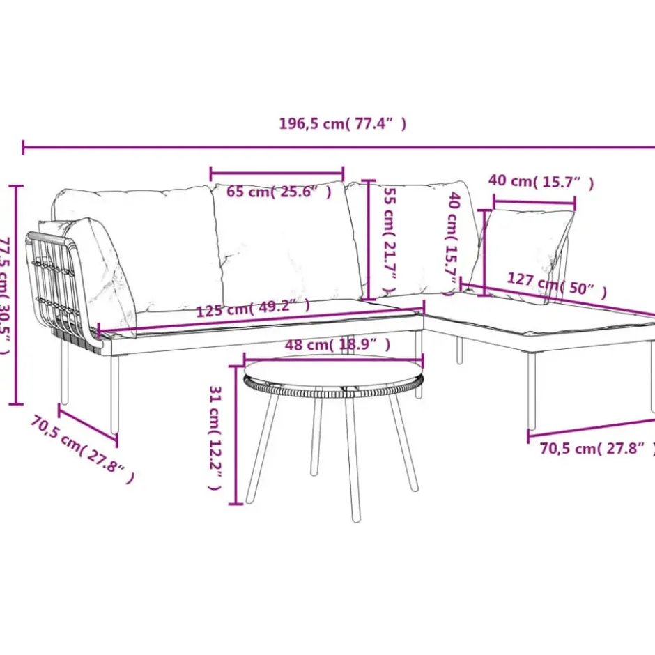 vidaXL - Loungeset - Antraciet - Poly rattan - 3 stuks - Met kussens