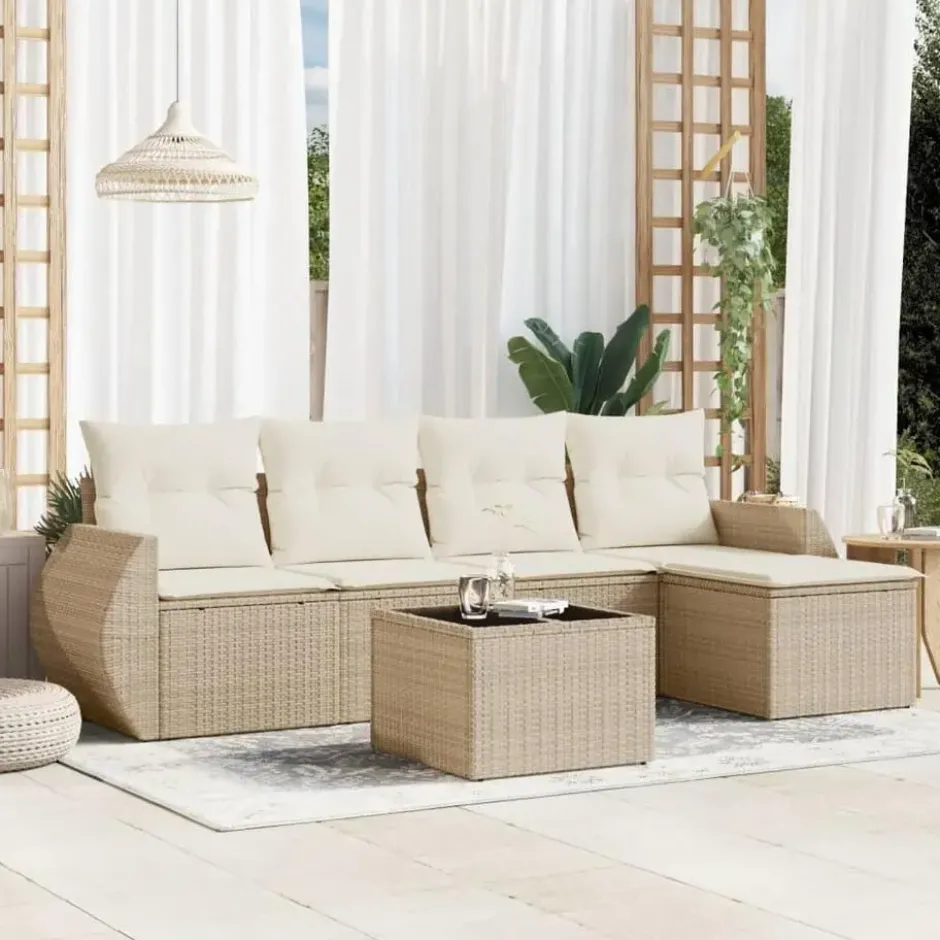 vidaXL - Loungeset - Beige - Poly rattan - 6 stuks