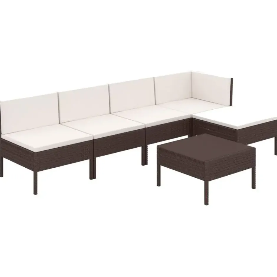 vidaXL - Loungeset - Bruin - Poly rattan - 6 stuks - Met kussens