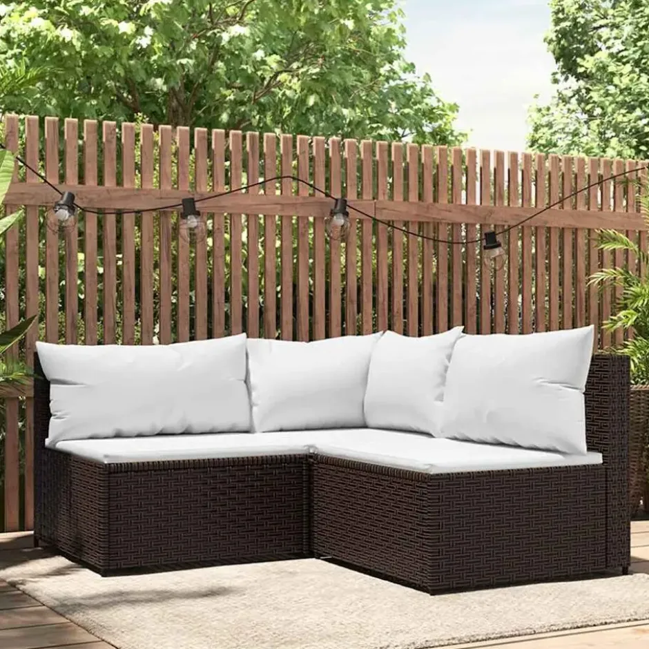 vidaXL - Loungeset - Bruin - Poly rattan - 3 stuks - Met kussens