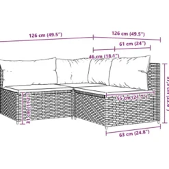 vidaXL - Loungeset - Bruin - Poly rattan - 3 stuks - Met kussens