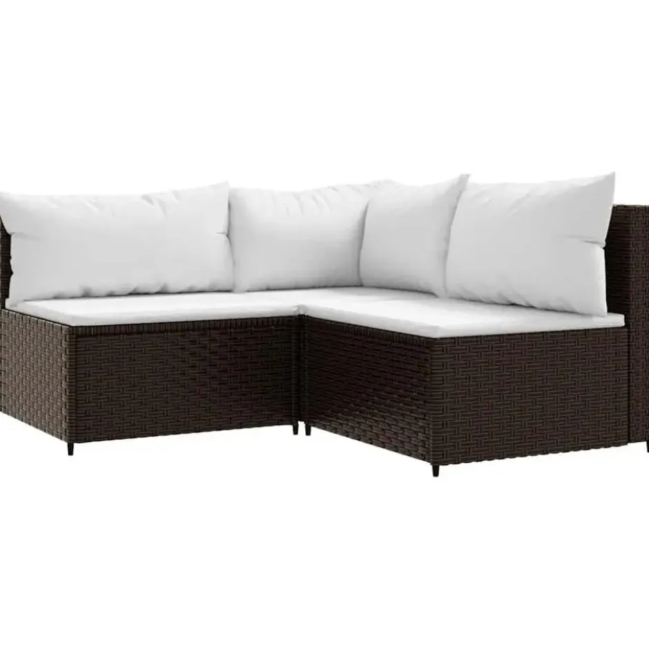 vidaXL - Loungeset - Bruin - Poly rattan - 3 stuks - Met kussens