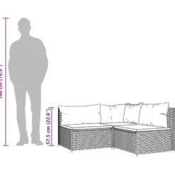 vidaXL - Loungeset - Bruin - Poly rattan - 3 stuks - Met kussens