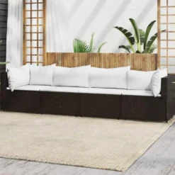 vidaXL - Loungeset - Bruin - Poly rattan - 4 stuks - Met kussens
