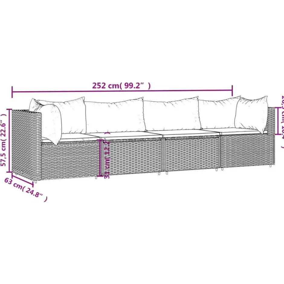 vidaXL - Loungeset - Bruin - Poly rattan - 4 stuks - Met kussens