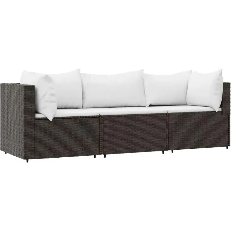 vidaXL - Loungeset - Bruin - Poly rattan - 3 stuks - Met kussens
