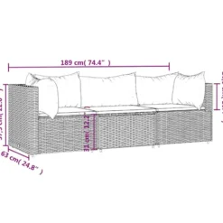 vidaXL - Loungeset - Bruin - Poly rattan - 3 stuks - Met kussens