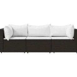 vidaXL - Loungeset - Bruin - Poly rattan - 3 stuks - Met kussens