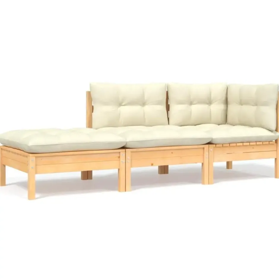 vidaXL - Loungeset - Crème - Grenenhout