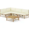 vidaXL - Loungeset - Crèmewitte - Bamboe - 5 stuks - Met kussens