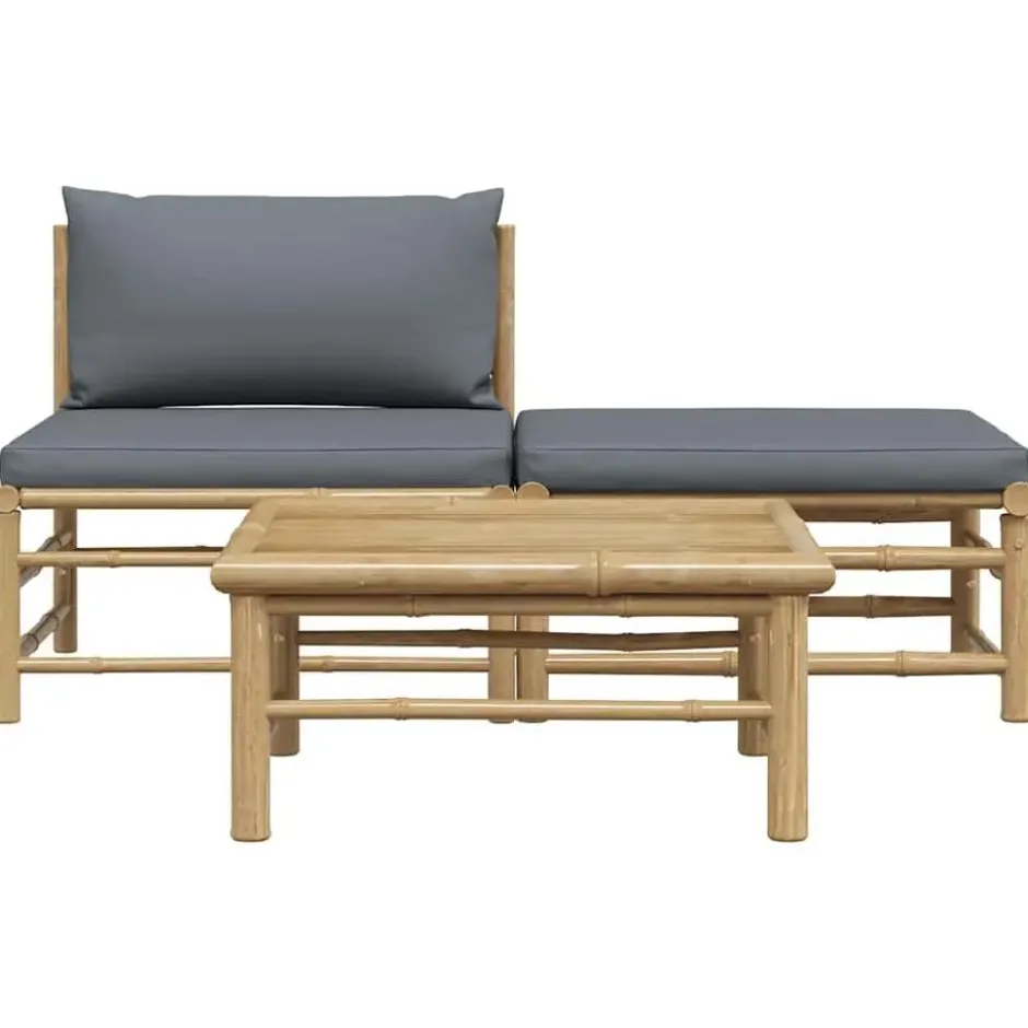 vidaXL - Loungeset - Donkergrijze - Bamboe - 3 stuks - Met kussens