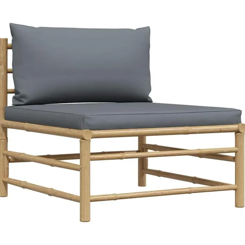 vidaXL - Loungeset - Donkergrijze - Bamboe - 3 stuks - Met kussens