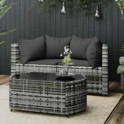 vidaXL - Loungeset - Grijs - Poly rattan - 3 stuks - Met kussens