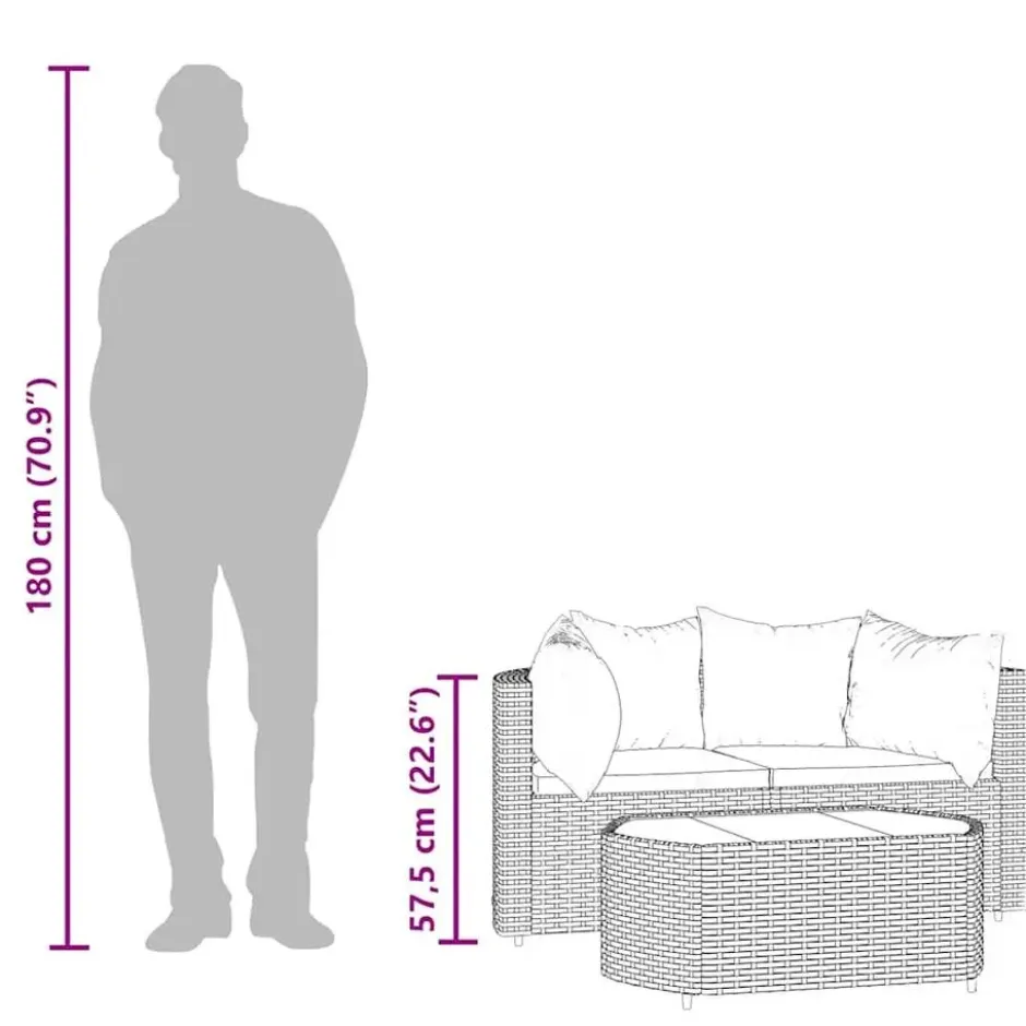 vidaXL - Loungeset - Grijs - Poly rattan - 3 stuks - Met kussens