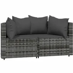 vidaXL - Loungeset - Grijs - Poly rattan - 3 stuks - Met kussens