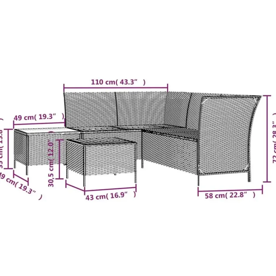 vidaXL - Loungeset - Grijs - Poly rattan