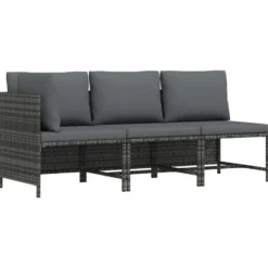 vidaXL - Loungeset - Grijs - Poly rattan - 3 stuks - Met kussens