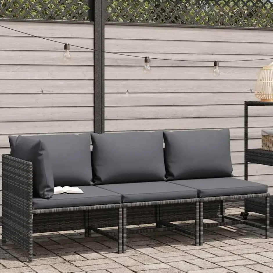 vidaXL - Loungeset - Grijs - Poly rattan - 3 stuks - Met kussens