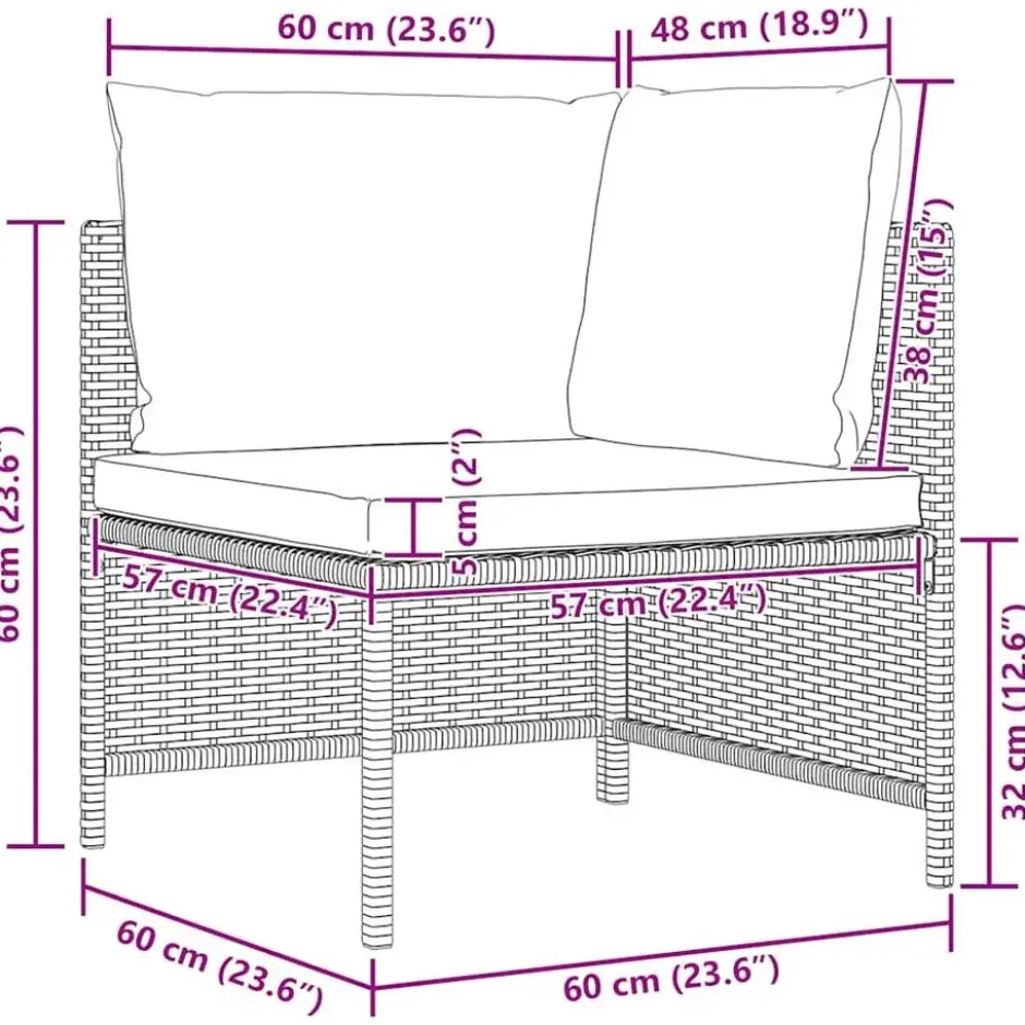 vidaXL - Loungeset - Grijs - Poly rattan - 3 stuks - Met kussens