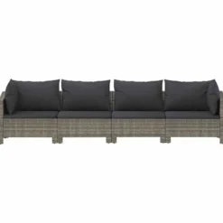 vidaXL - Loungeset - Grijs - Poly rattan - 4 stuks - Met kussens