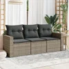 vidaXL - Loungeset - Grijs - Poly rattan - 3 stuks - Met kussens