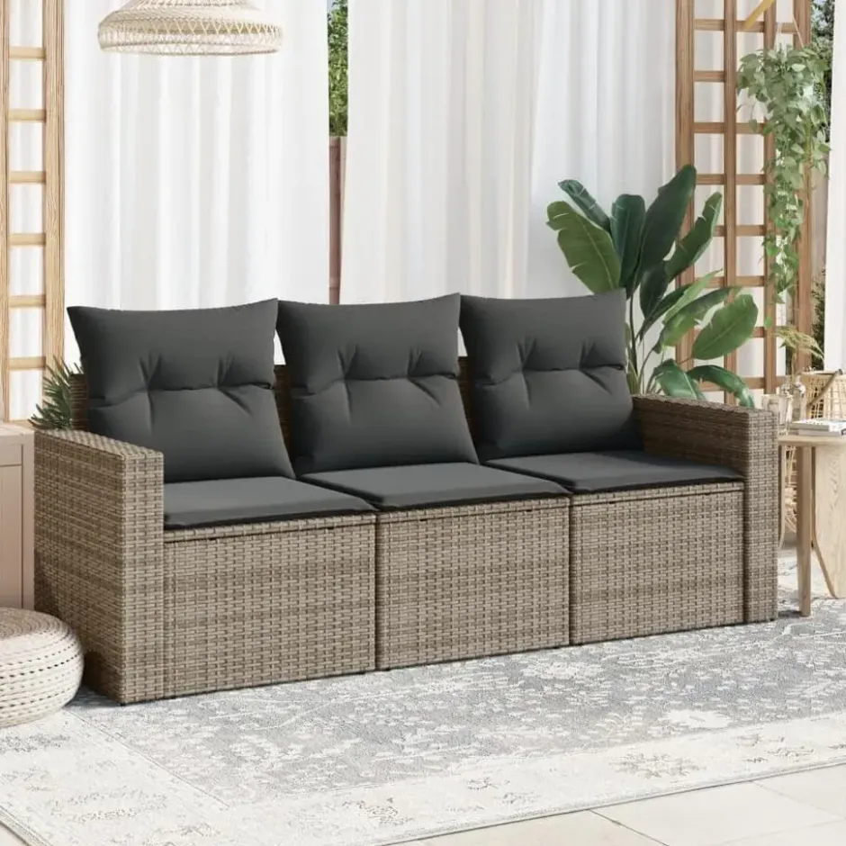 vidaXL - Loungeset - Grijs - Poly rattan - 3 stuks - Met kussens