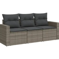 vidaXL - Loungeset - Grijs - Poly rattan - 3 stuks - Met kussens