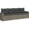 vidaXL Loungeset met kussens voor 4 personen - Grijs - Poly Rattan