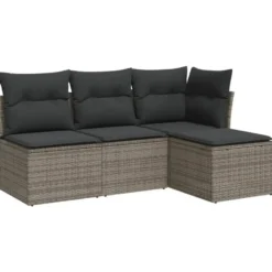 vidaXL Loungeset met kussens - Grijs - Poly rattan - 4 stuks