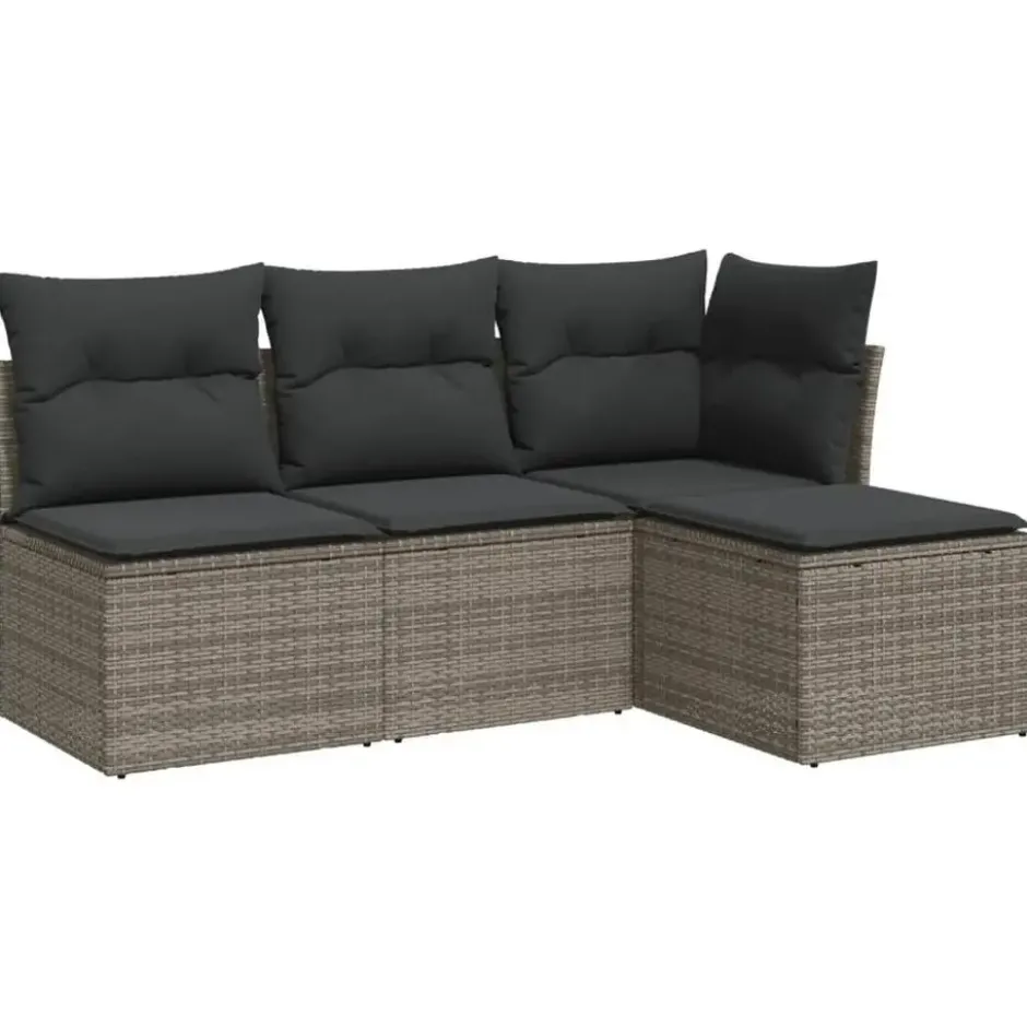 vidaXL Loungeset met kussens - Grijs - Poly rattan - 4 stuks