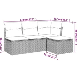 vidaXL Loungeset met kussens - Grijs - Poly rattan - 4 stuks
