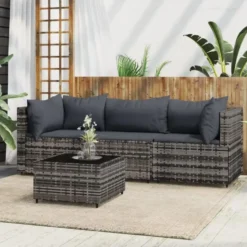 vidaXL - loungeset voor 3 met kussens grijs poly rattan 4 stuks