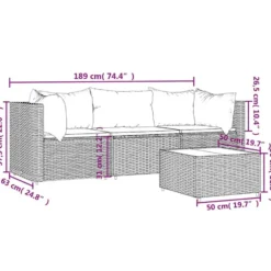 vidaXL - loungeset voor 3 met kussens grijs poly rattan 4 stuks