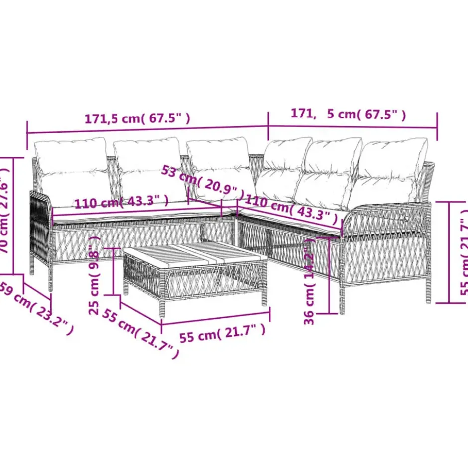 vidaXL - Loungeset - Zwart - Poly rattan