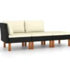 vidaXL - Loungeset - Zwart - Poly rattan en massief eucalyptushout - 3 stuks