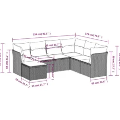 vidaXL - Loungeset - Zwart - Poly rattan - 7 stuks - Met kussens