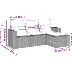 vidaXL - Loungeset - Zwart - Poly rattan - 4 stuks - Met kussens