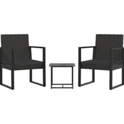vidaXL - Loungeset - Zwart - Poly rattan - 3 stuks - Met kussens