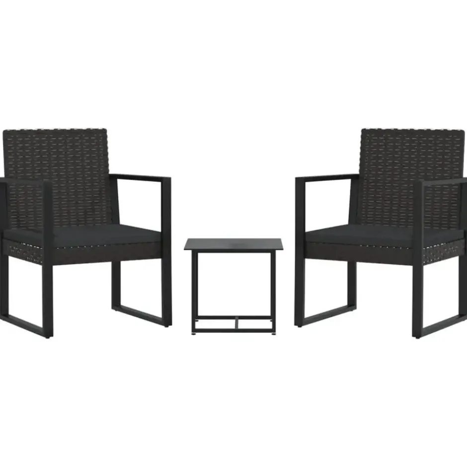 vidaXL - Loungeset - Zwart - Poly rattan - 3 stuks - Met kussens