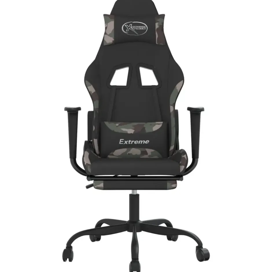 vidaXL Massage gamestoel met voetensteun stof zwart en camouflage