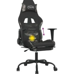 vidaXL Massage gamestoel met voetensteun stof zwart en camouflage