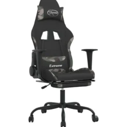 vidaXL Massage gamestoel met voetensteun stof zwart en camouflage