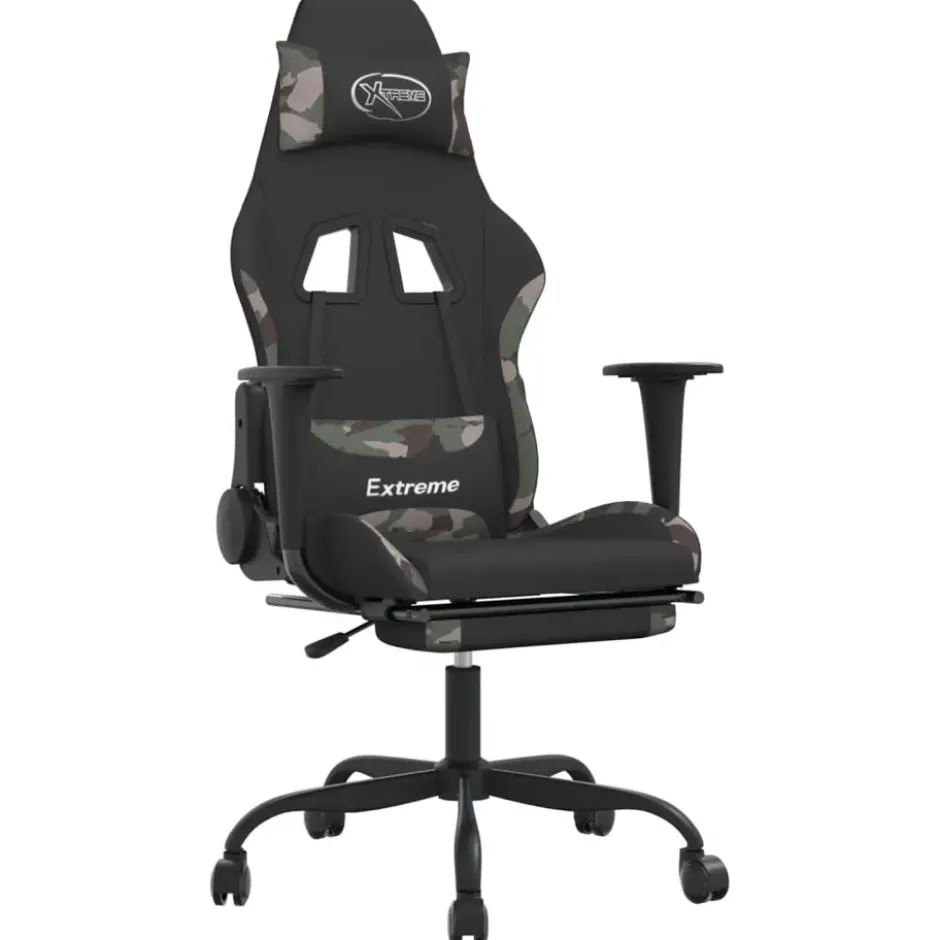 vidaXL Massage gamestoel met voetensteun stof zwart en camouflage