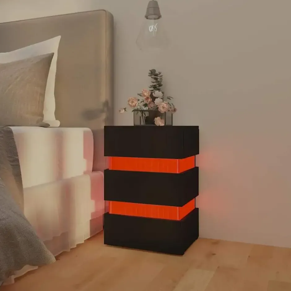 vidaXL - Nachtkastje met LED en 3 lades - Zwart - Bewerkt hout- 45x35x67 cm