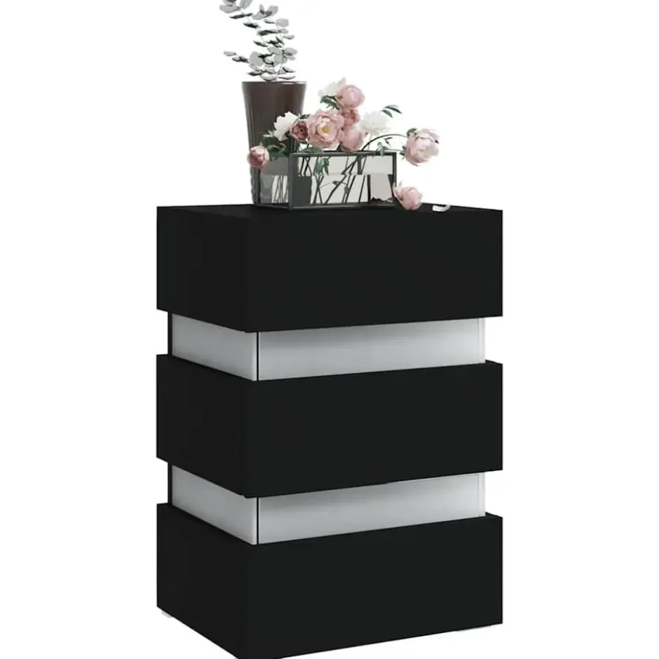 vidaXL - Nachtkastje met LED en 3 lades - Zwart - Bewerkt hout- 45x35x67 cm
