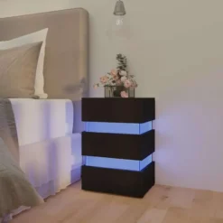 vidaXL - Nachtkastje met LED en 3 lades - Zwart - Bewerkt hout- 45x35x67 cm