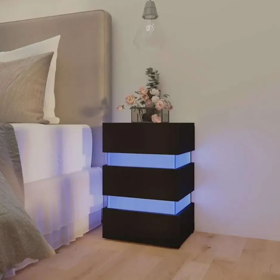 vidaXL - Nachtkastje met LED en 3 lades - Zwart - Bewerkt hout- 45x35x67 cm
