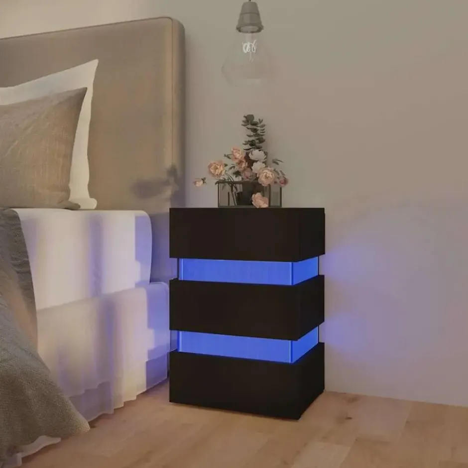 vidaXL - Nachtkastje met LED en 3 lades - Zwart - Bewerkt hout- 45x35x67 cm